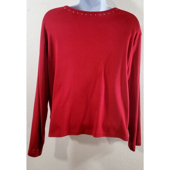 Draper's & Damon's Red Rhinestone Heart On Bodice Top PL Lightweight Soft - Picture 4 of 6